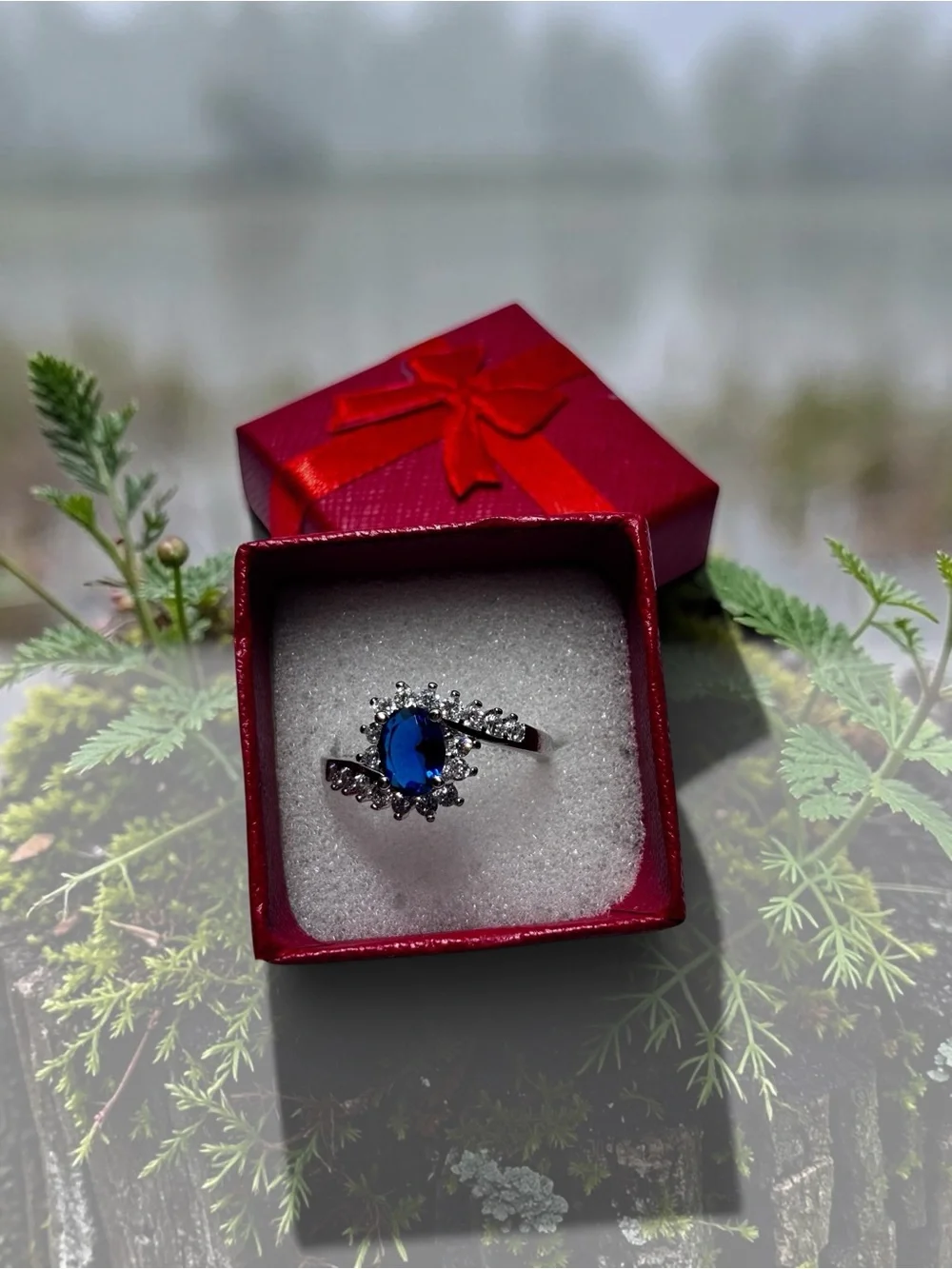 925 Sterling Silver Oval Faux Blue Sapphire Ring - Size 6,9
